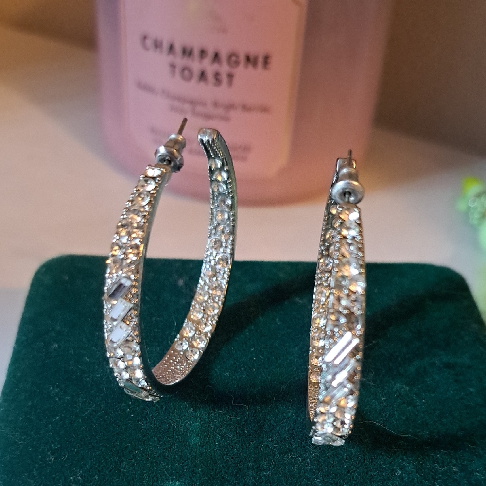 Silver Hoop Sparkly Earrings